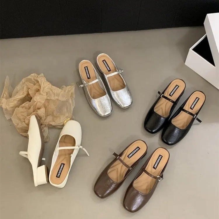 

Тапки женские на низком квадратном каблуке, серебристые, мягкие