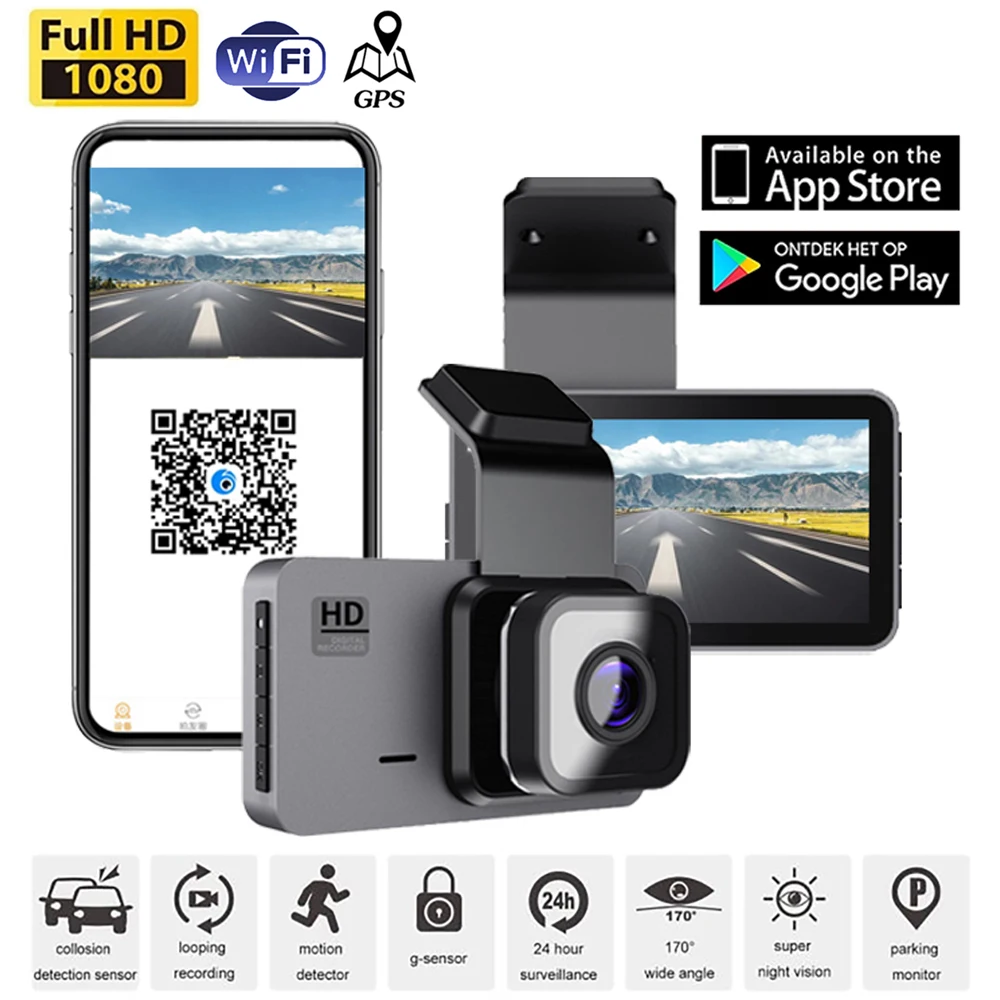 Car DVR WiFi GPS Dash Cam Rear View Reverse Car Camera 1080P FHD Drive Video Recorder Vehicle Black Box Registrator Auto Dashcam