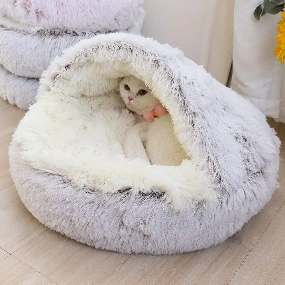 

Plush Round Cat Bed Pet Mattress Warm Soft Comfortable Basket Cat Dog 2 in 1 Sleeping Bag Nest for Small Dogs