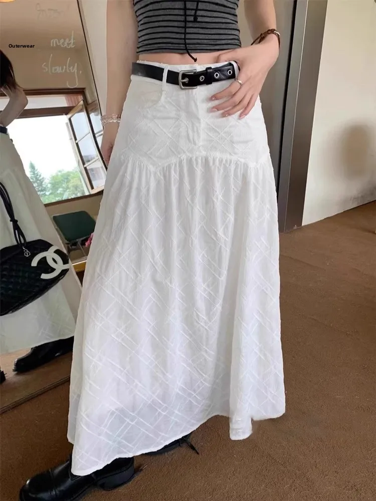 White A-Line  Dr High Waist Slimming Long Skirt Women's Summer Design Versatile High Waist 3D Floral Cutout Skirt