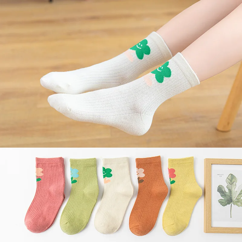 5pairs/lot 2024 New Spring Girls Socks Cotton Socks Fashion Children Knit Flower Socks