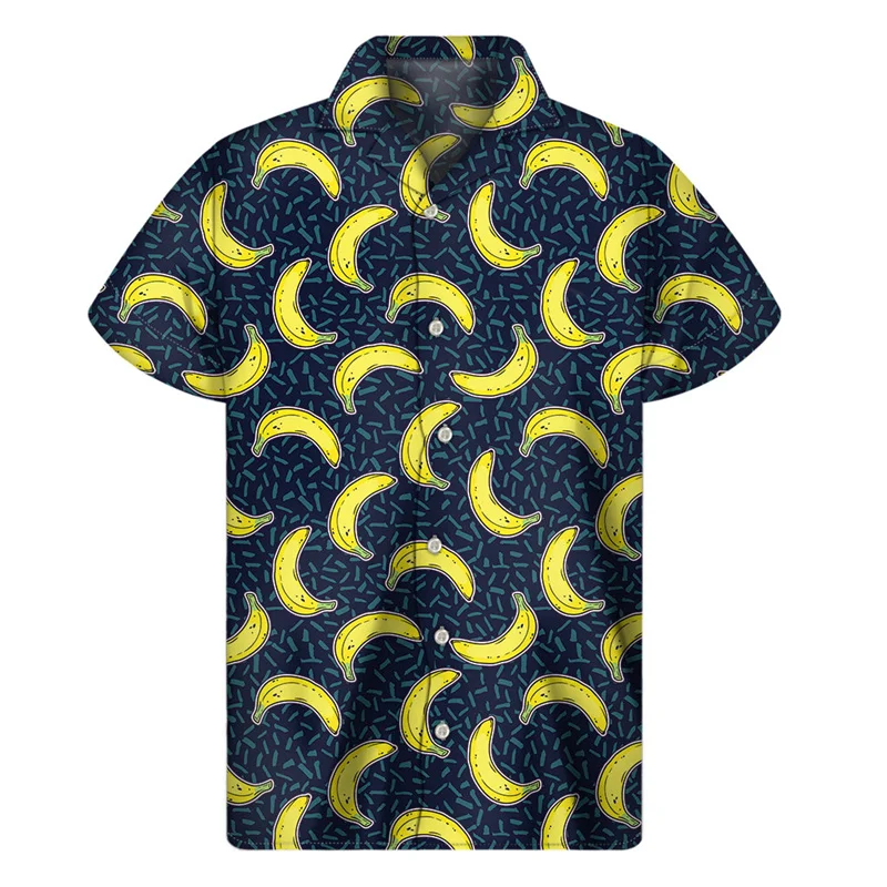 Banana Orange Dragon Fruit Pattern Shirt Men 3D Print Hawaiian Shirts Tops Summer Beach Short Sleeve Button Lapel Aloha Blouse