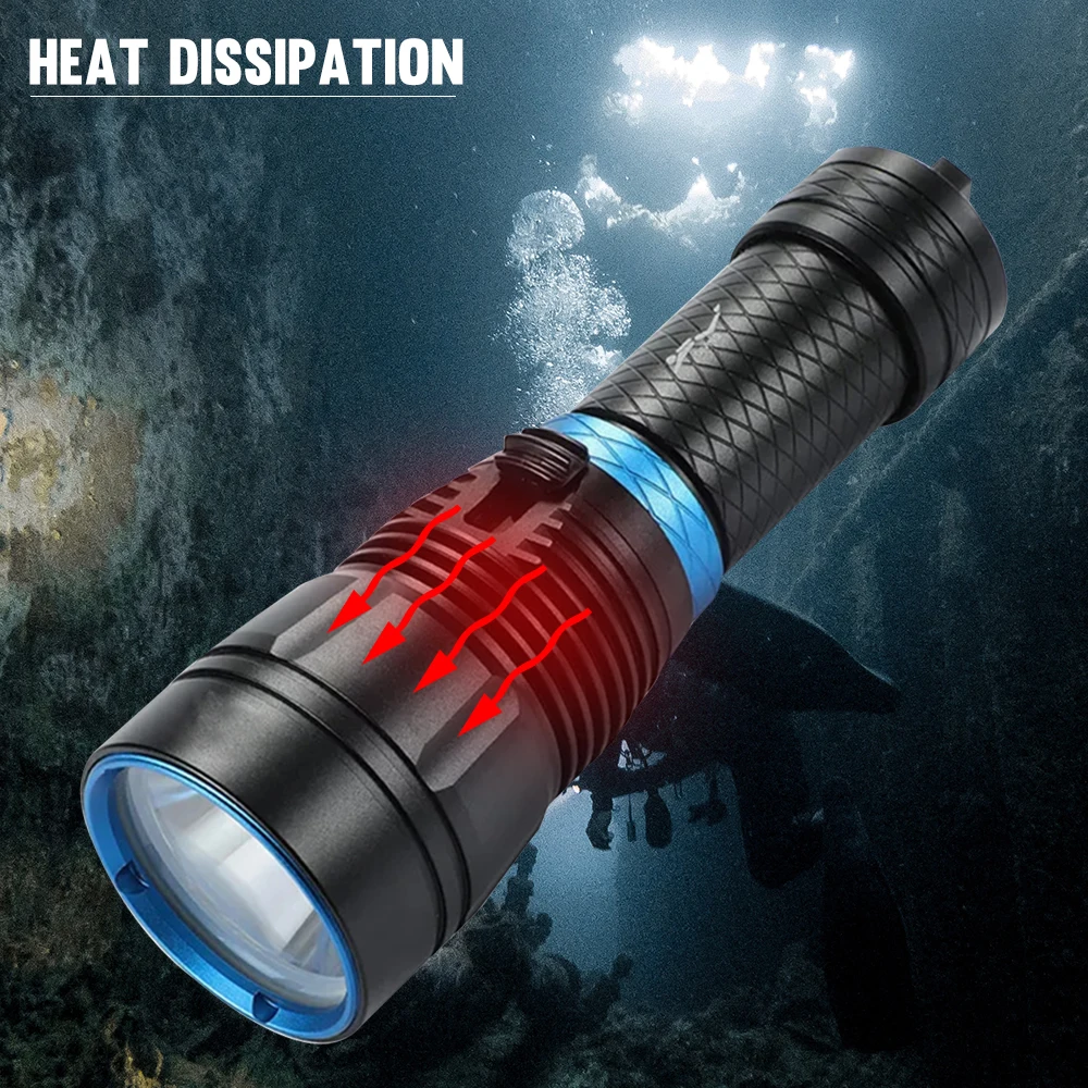 Asafee Diving Flashlight XHP70 LED Dive Lantern Underwater Canister Magnetic Switch Torch Waterproof SOS Light Scuba Lamp