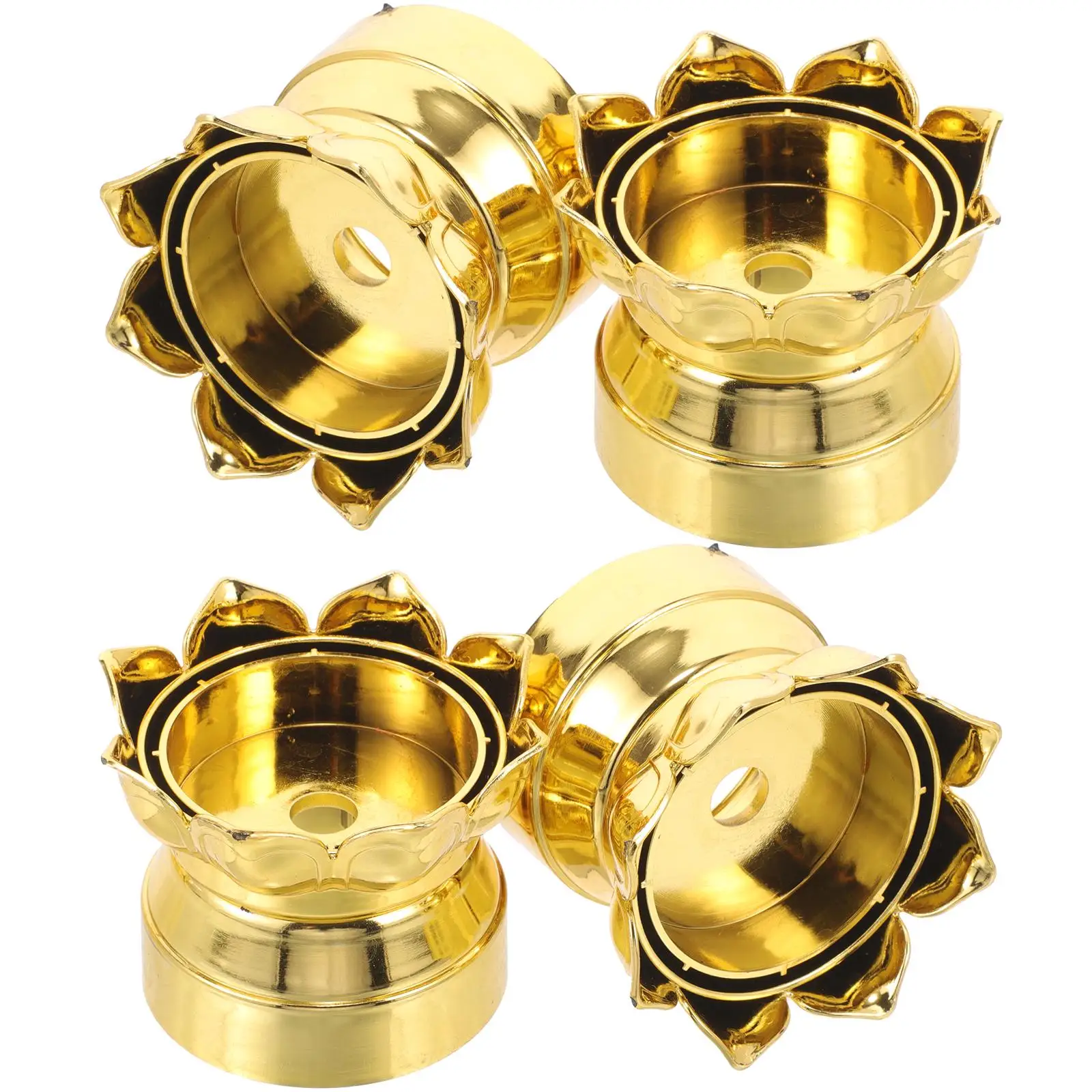 

4pcs Golden Lotus C lesticks Decorative Plastic Holders for Home Decoration Buddhist Gifts Vintage Design Wax St