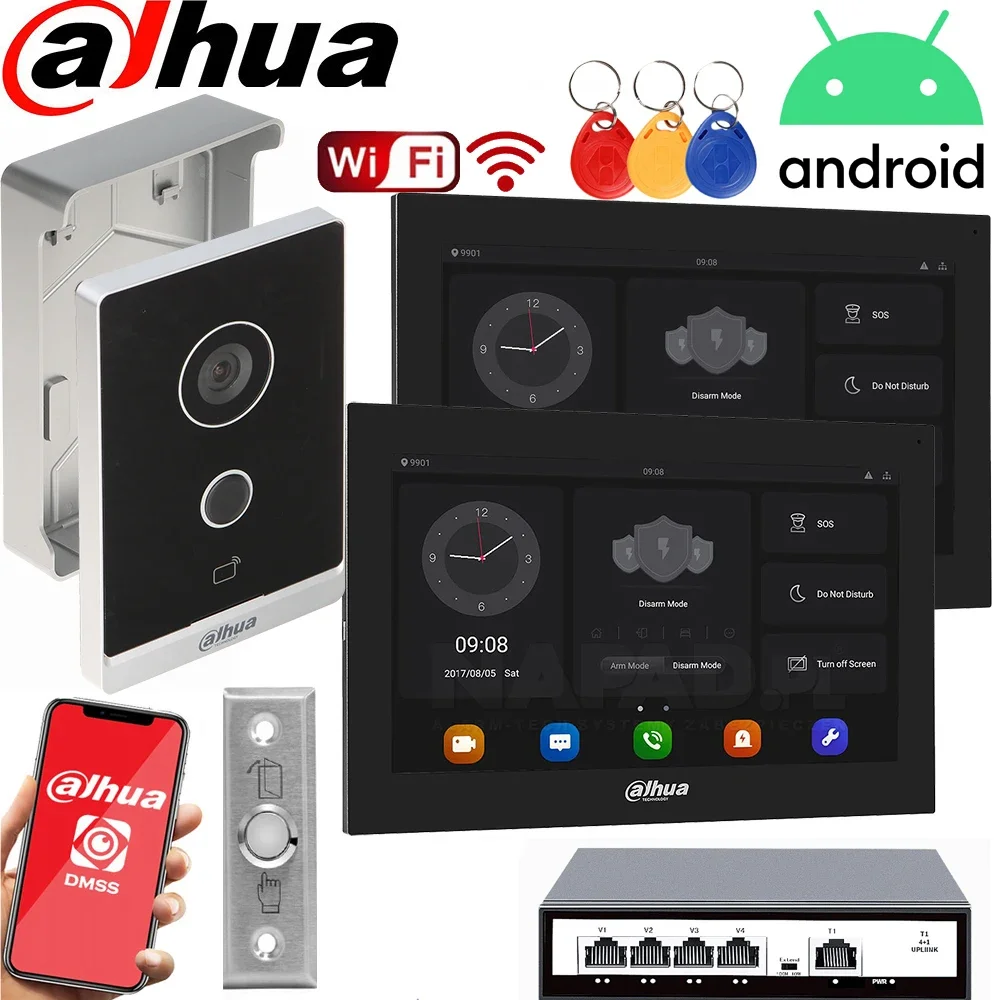 Mutil language Dahua VTO2211G-WP POE WIFI Video Intercom camera kit with 2pcs IP Villa Door Station indoor monitor