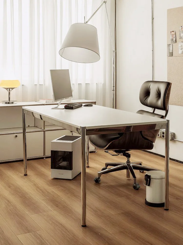 Nordic ins Xiaohongshu same simple desk desk stainless steel rectangular Bauhaus conference computer desk
