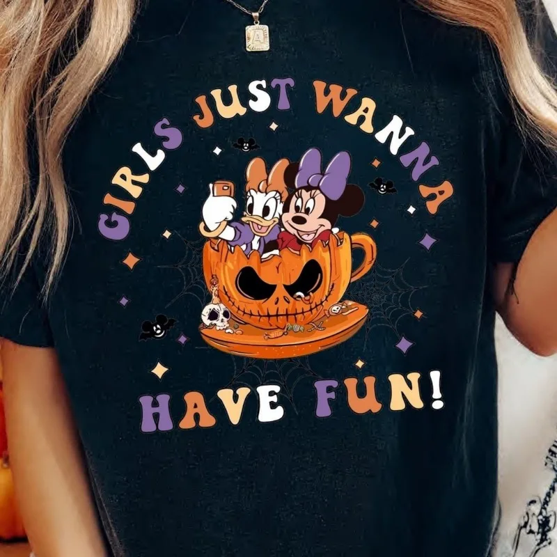 

Minnie Mouse and Rooster Duck Pumpkin Halloween Women's Pure Cotton T-shirt Men's and Women's New Casual Street Wear