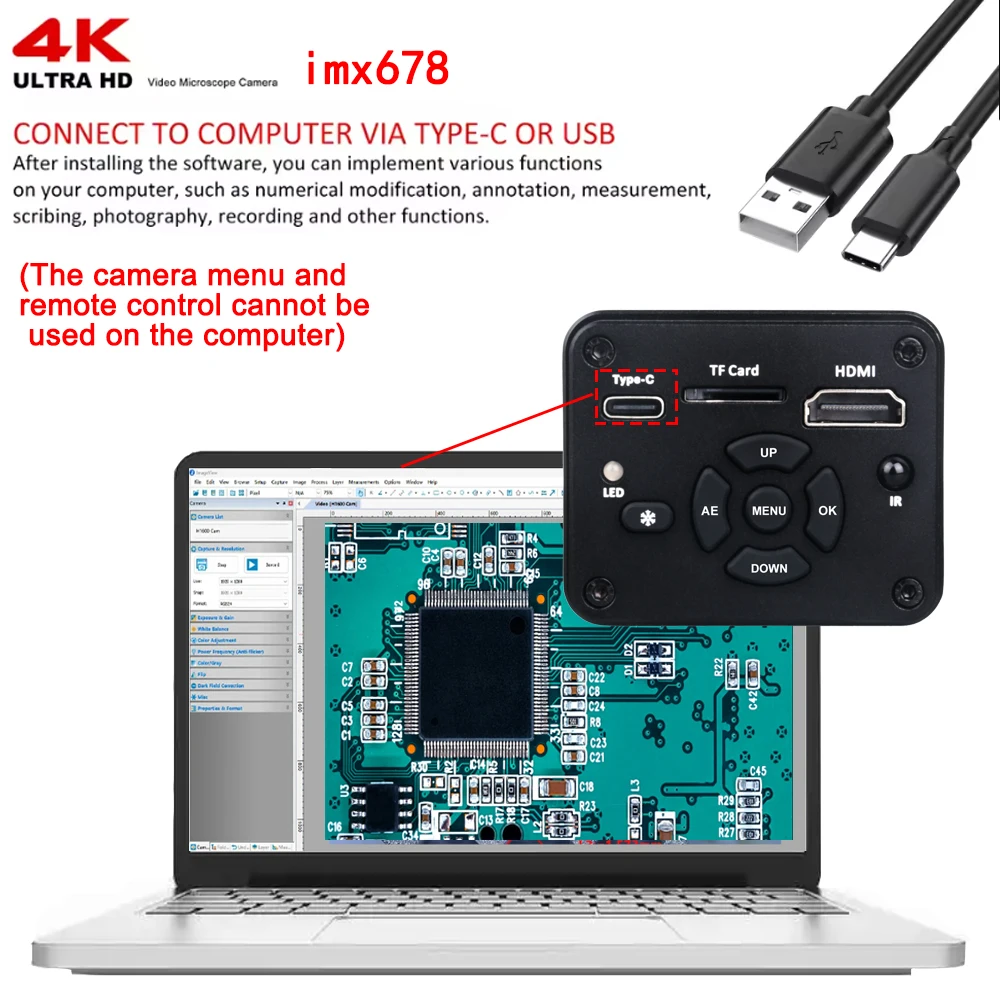 YIZHAN 4K Industriemikroskop-Kamera-Set für Lötarbeiten, IMX678 Sensor, digitales elektronisches Mikroskop, 215-facher Zoom, Objektträgerhalterung – Detail 4