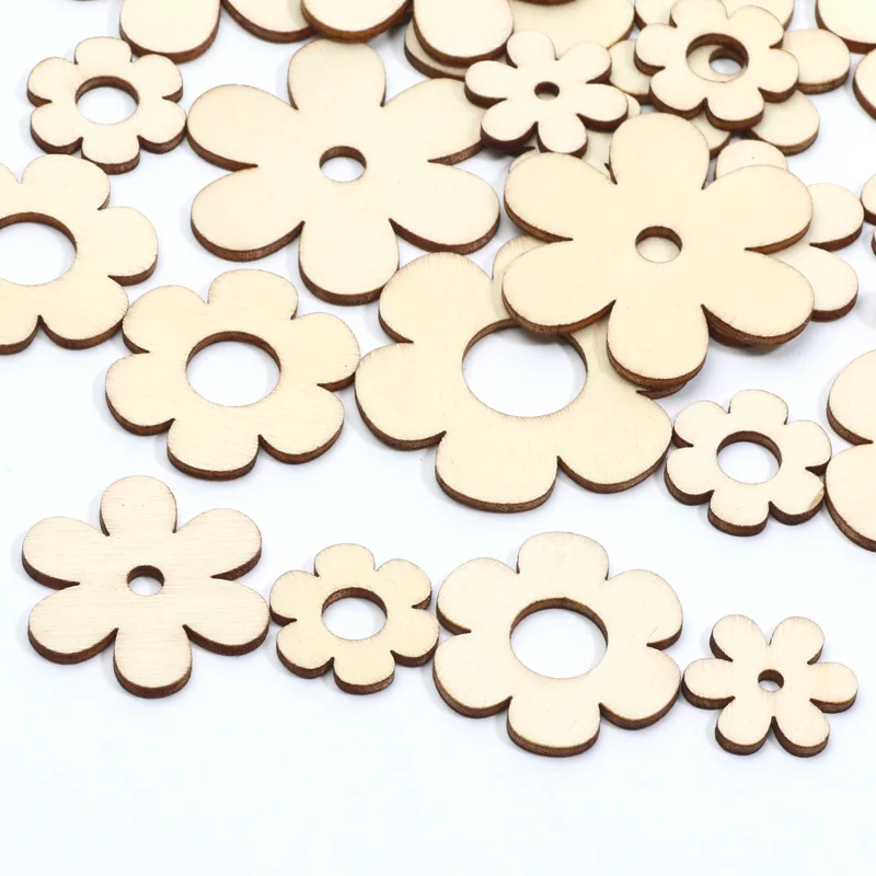 20pcs Wooden Flowers Ornaments Wooden Flowers Shape Blank Wood Slice Embellishments DIY Craft Wedding Christmas Decoration