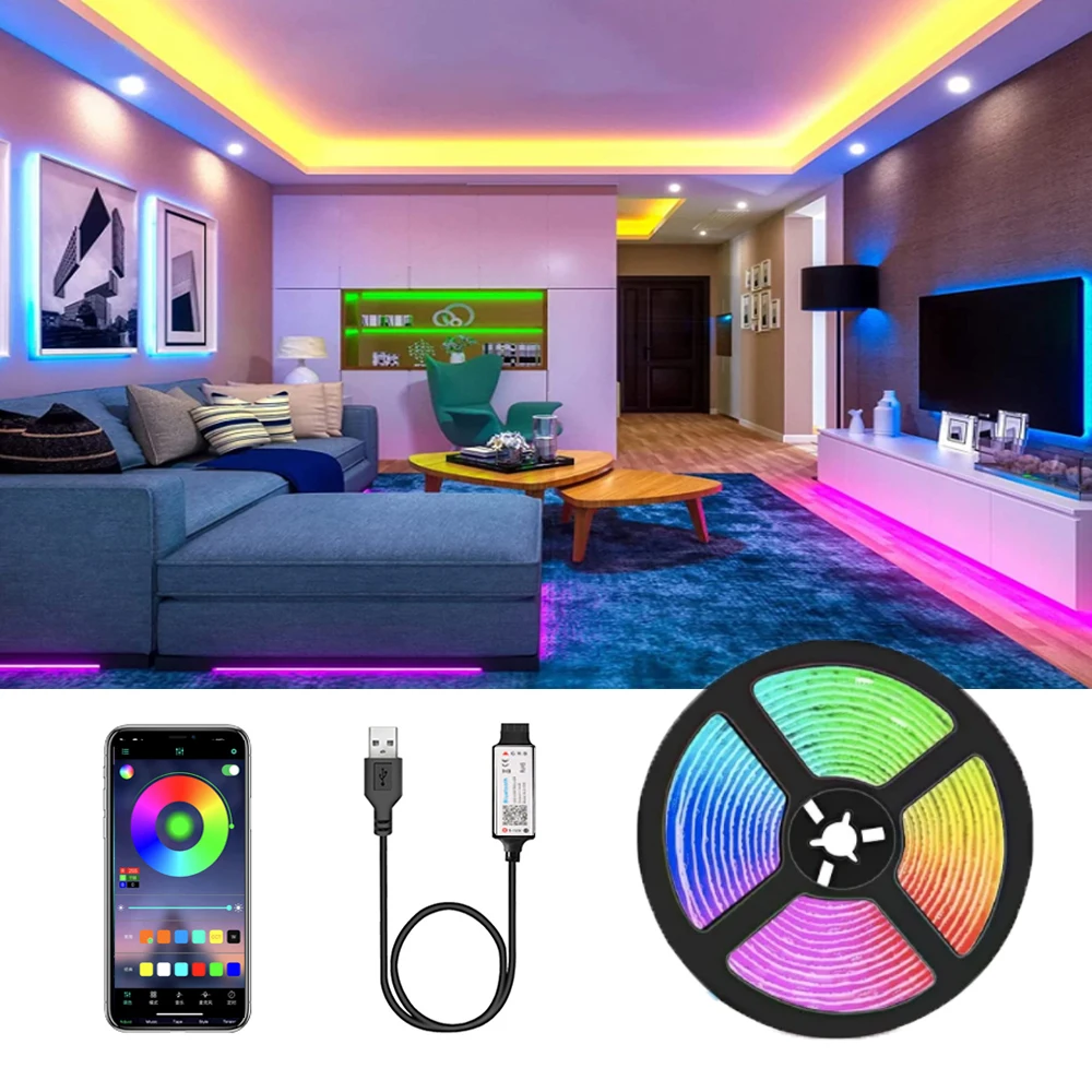 RGB LED Strip Lights Bluetooth APP Control 5V USB LED Lamp Tape Ribbon For Bedroom TV Desktop Diode Gaming Room Bedroom Decor