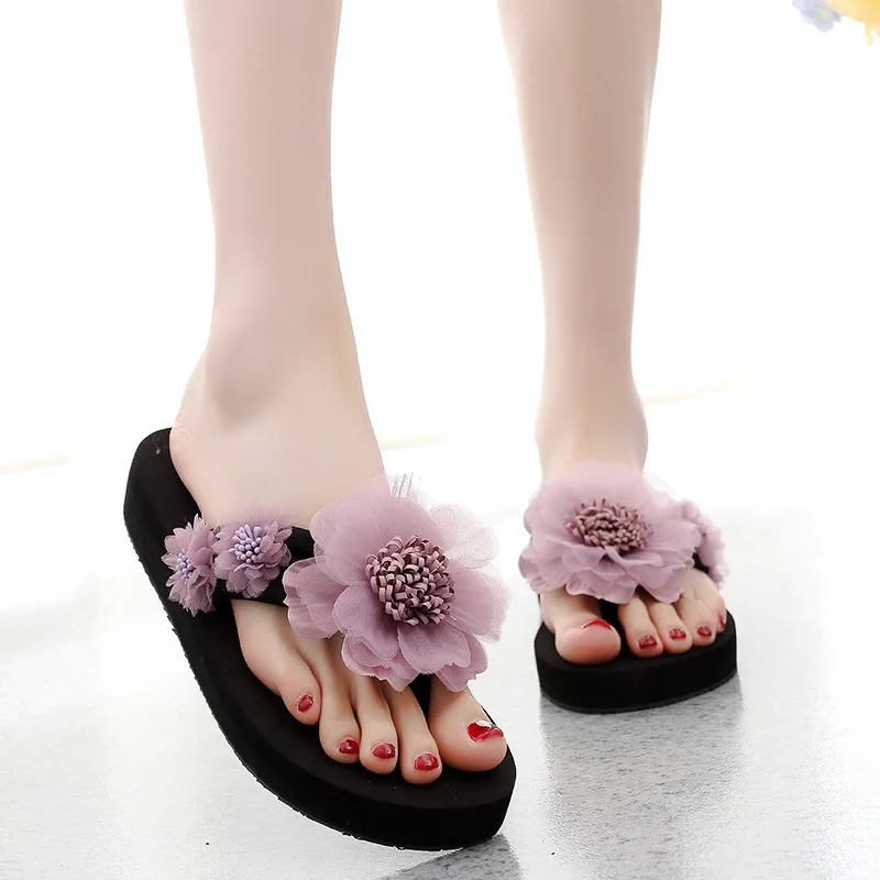 Slippers Vrouwen Zomer Platte Schoenen Vrouwelijke Glijbanen Hakken Muiltjes Rubber Slippers Pantofle Hoge Hawaiiaanse 2024 Bloemen Hoge Hakken Sho