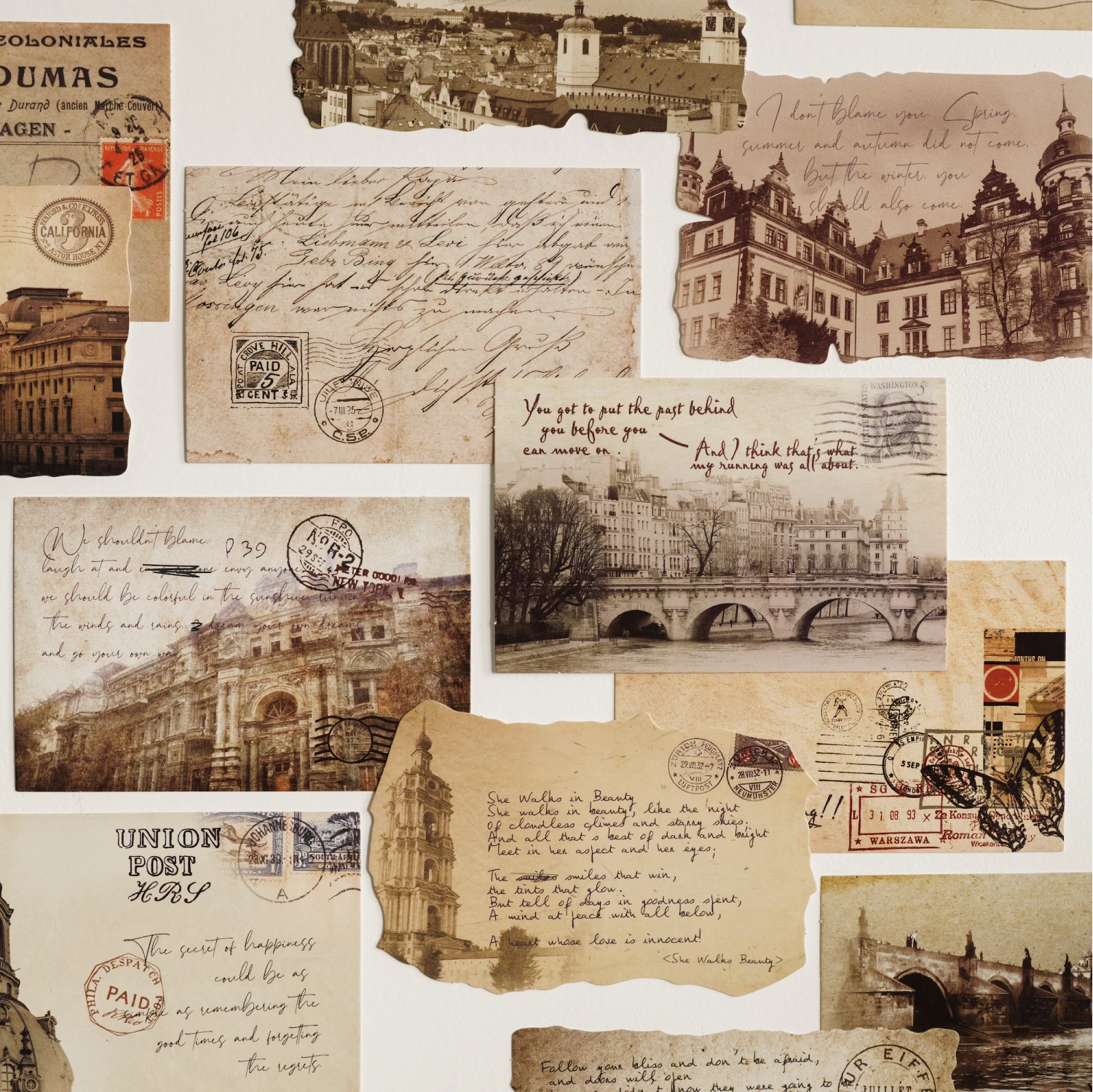 30sheets Travel Memories Series Retro Architecture Landscape English Old Newspaper Message Commemorative Card