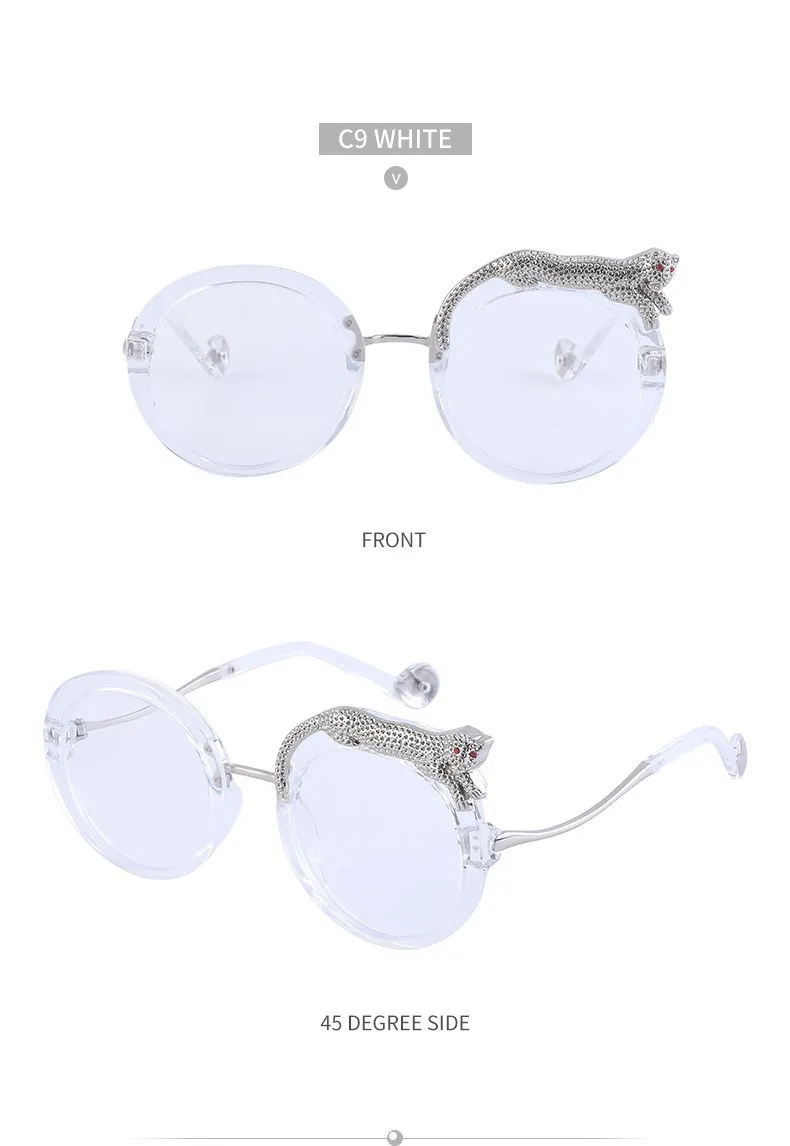 Runde Sonnenbrille Frauen Luxus Designer Kristall Leopard-Shaped Sun Gläser für Weibliche Mode Anti Blau Licht Brillen Damen – Detail 32