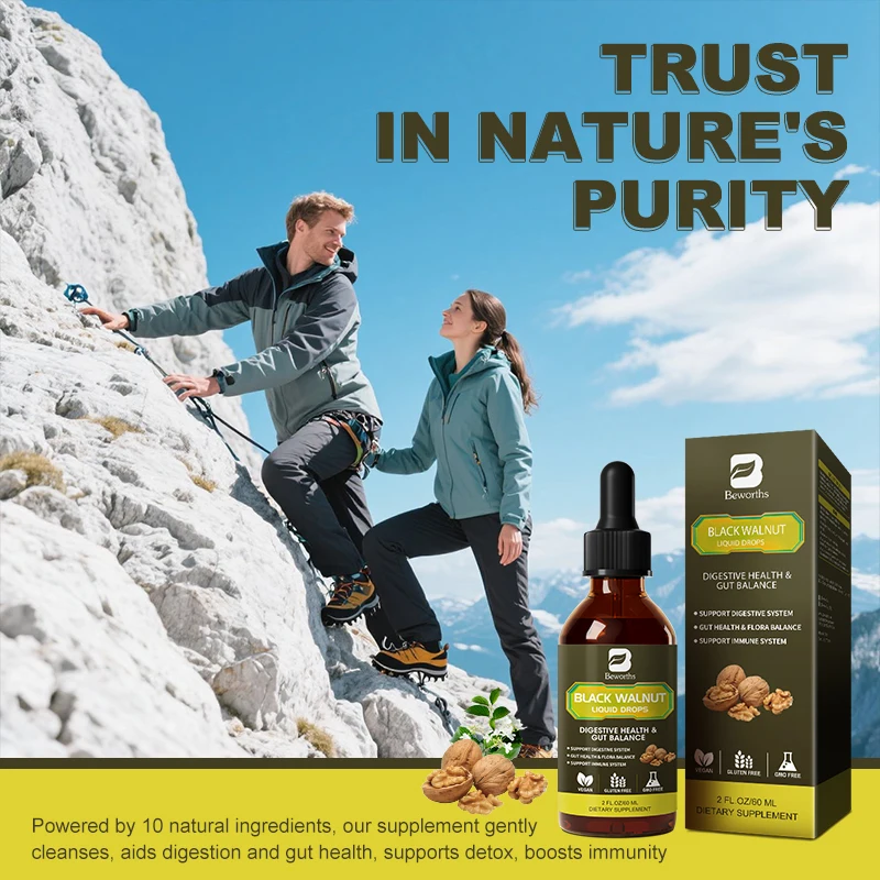 Beworths 98% Absorption Black Walnut Wormwood Drop do oczyszczania jelit i wspierania zdrowia trawiennego, wegańskie, bezglutenowe, wspierające zdrowie układu odpornościowego