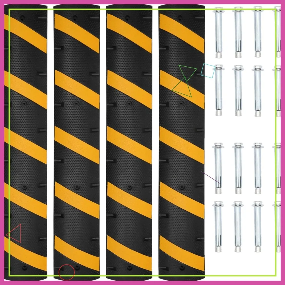 

6 ft Rubber Speed Bumps, 4 Pack for Driveways & Roads - High Visibility, Heavy-Duty Traffic Control