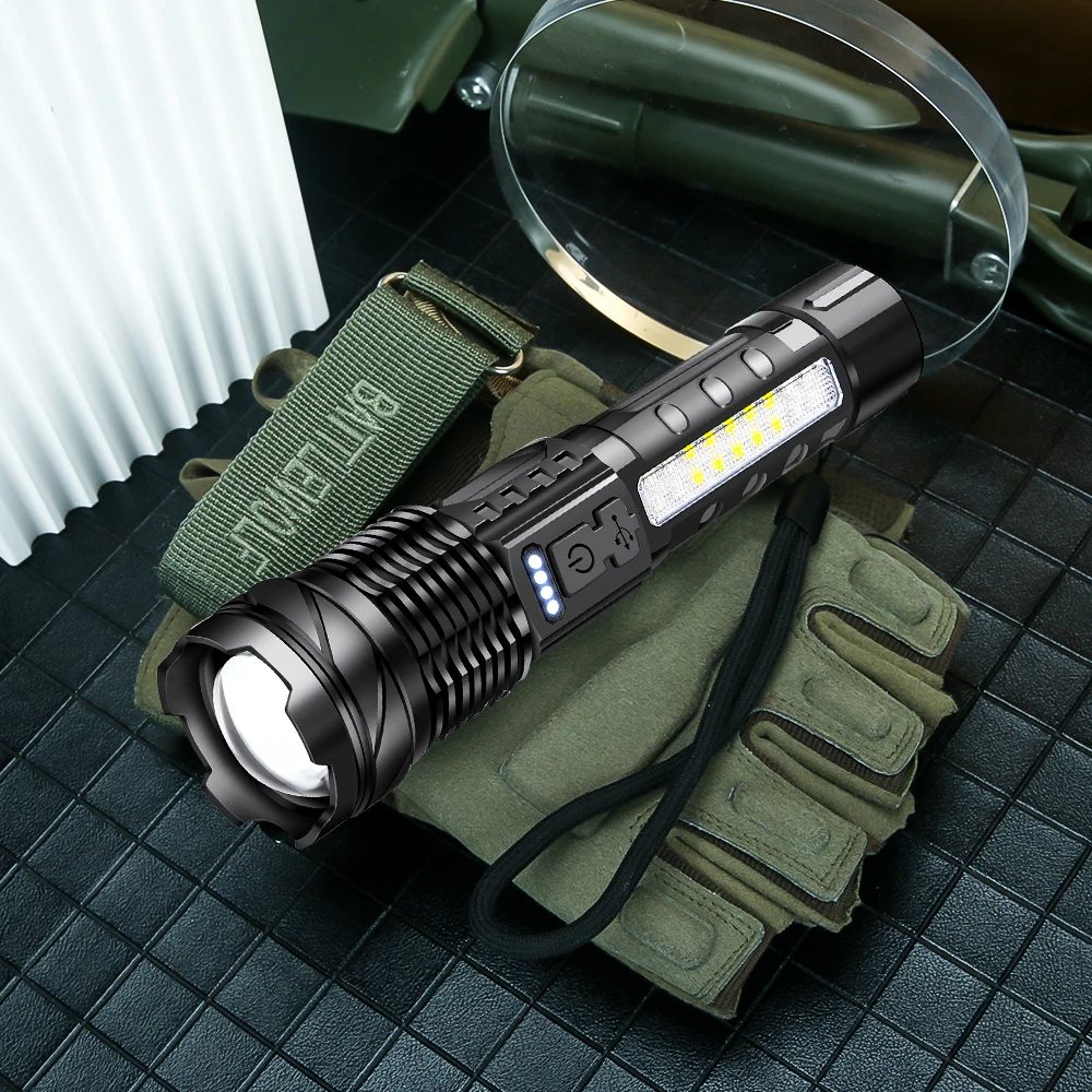 30W P50 COB Strong Light Flashlight Portable Rechargeable Bright Household LED Lamp Built in Battery with Power Display