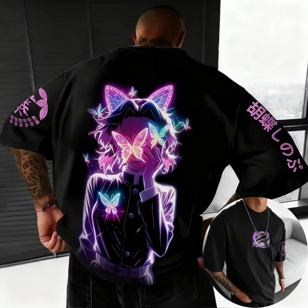 Demon Slayer Men's T-shirt Shinobu Kocho Summer Anime Tee Summer Unisex Loose and Breathable Cotton T-shirt Top