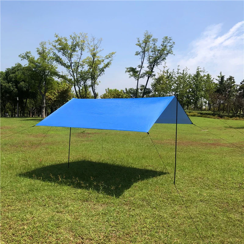 3*3m Awning with Supporting Pole Rope Pegs Waterproof Tent Trap Sun Shelter Silver Coating Garden Beach Sunshade Camping Mat