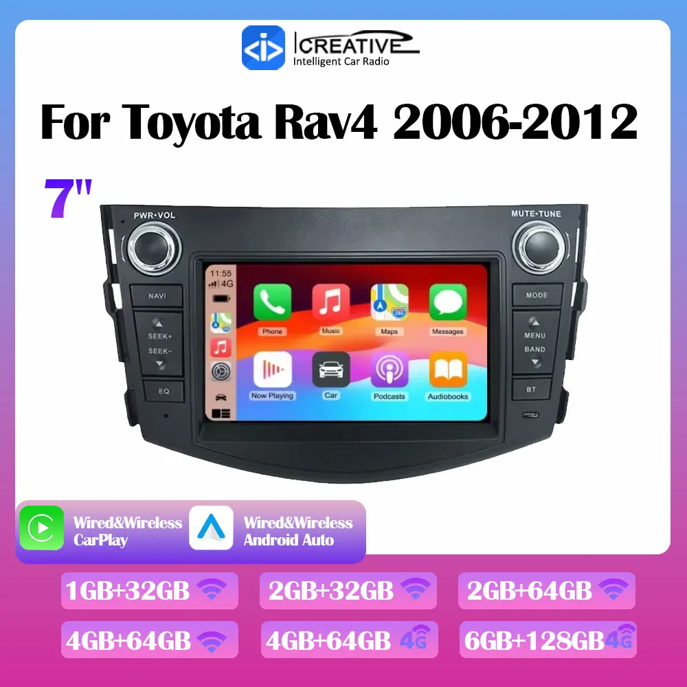 Car Radio Android for Toyota Rav4 2006-2012 Wireless Carplay Multimedia 7inch Player 2Din Stereo Autoaudio Head Unit Navigation