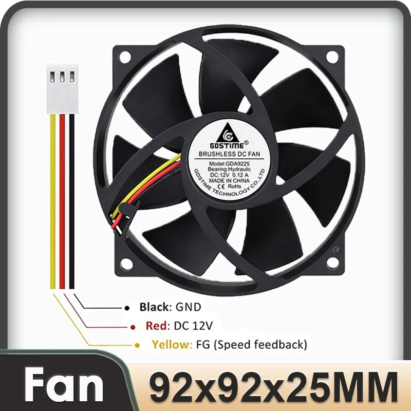 GDSTIME 92mm 12V Computer Round Fan 92 x 25mm 3 Pin 9025 CPU DC Brushless Fan 9CM Case Fan CoolerFor Ventilation Cooling