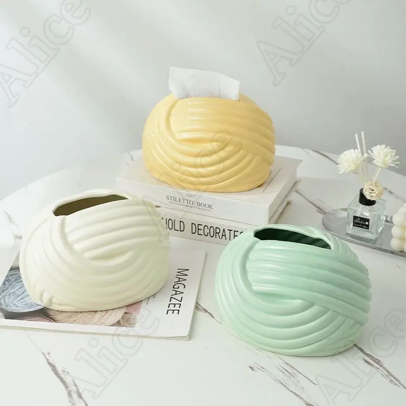 

Modern Art Knot Ceramic Tissue Box Nordic Living Room Decoration Desktop Interest Thread Ball Napkin Holder Ornament Home Decor