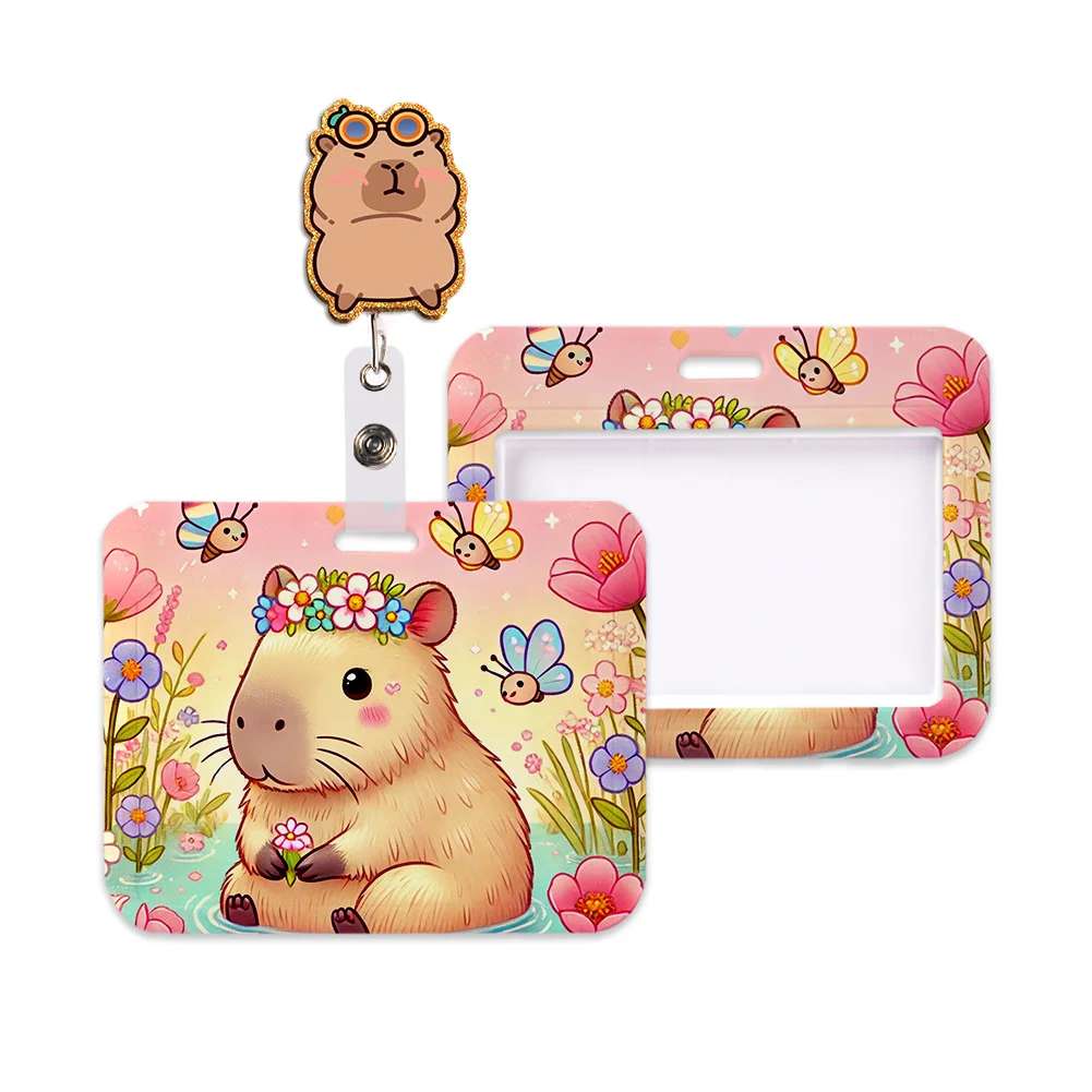 Cartoon Capybara Horizontal Plastic Waterproof PVC Soft Card Holder Card Sleeves Work Card Bus Access ID Badge Holder