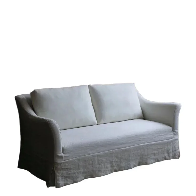 

Wabi Sandy Wind Designer Homestay Linen Fabric Simple Straight Row Removable Three-person Sofa Small Apartment Retro