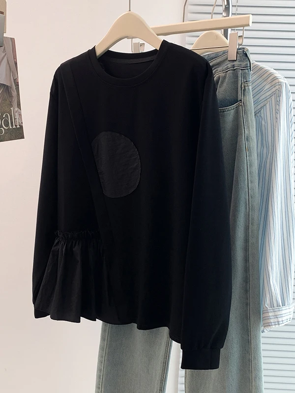 Casual Large Size Sweatirt T-irt Base Layer Design Sense Faionable Autumn Winter New Sle plus Size Women's Clothing