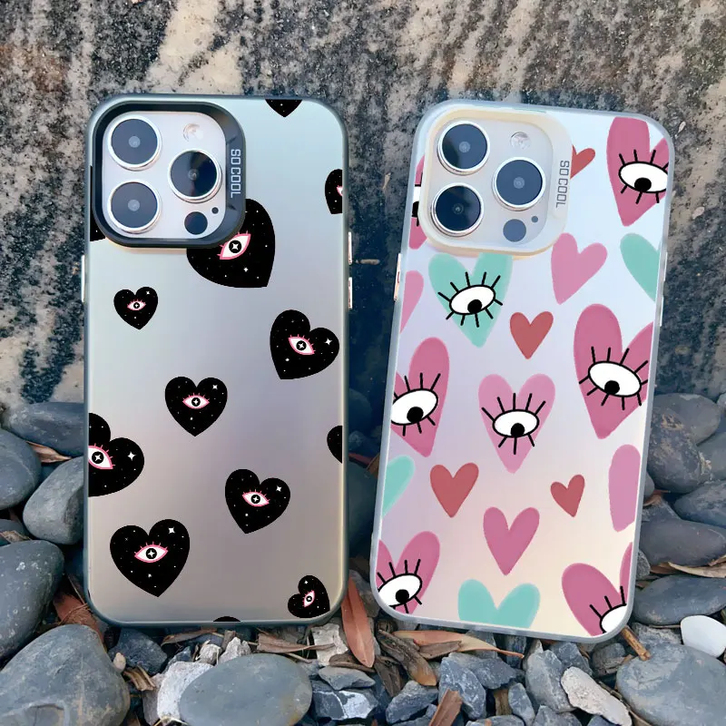 Multicolor Love Heart Eyes Phone Case For iPhone 13 Mini 15 14 Plus 13 11 12 14 15 Pro Max Shockproof Matte Laser Back Covers