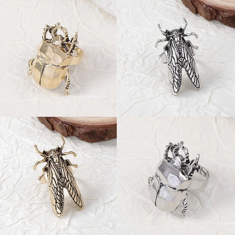 New 1pc Vintage Creative Cicada Ladybug Opening Ring For Men Women Personalized Design Finger Ring Jewelry Accessories Gifts