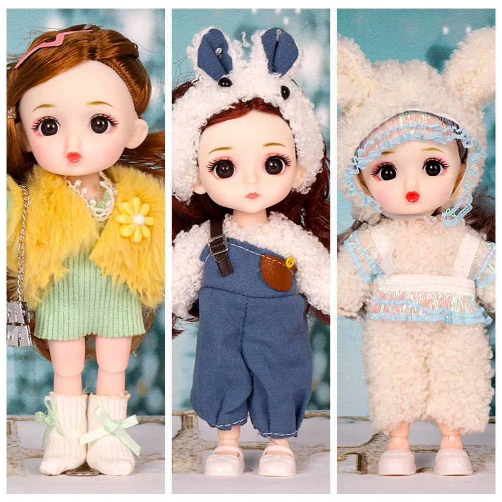 Round Face Big Eyes 16cm BJD Doll 1/12 Scale Movable Cute Face BJD Doll 13 Joints Sweet Bjd Mini 16cm Doll Diy Gifts