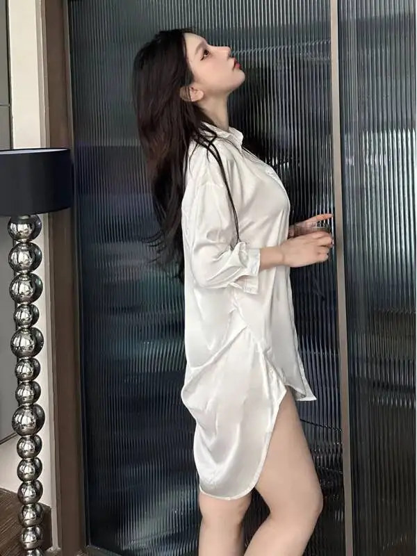 Exotic Summer Fashion tops Womens Wear Simple Fresh Sexy Style T-shirt Collar Loose long sleeve collared Shirt white blouse 23PS