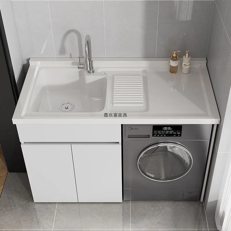 Meuble de buanderie en aluminium alvéolé pour balcon, avec combinaison intégrée pour lave-linge à tambour