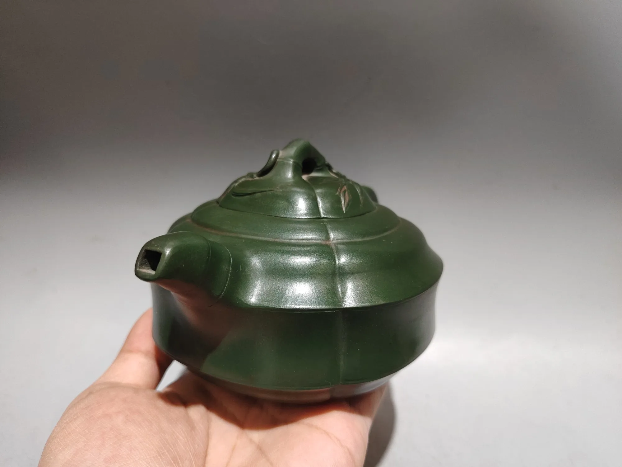 Yixing Purple Clay Teapot Sifang Bamboo Rhyme Pot Bamboo leaf pattern Bamboo spout pot Kettle Teapot Study Amass wealth Ornament
