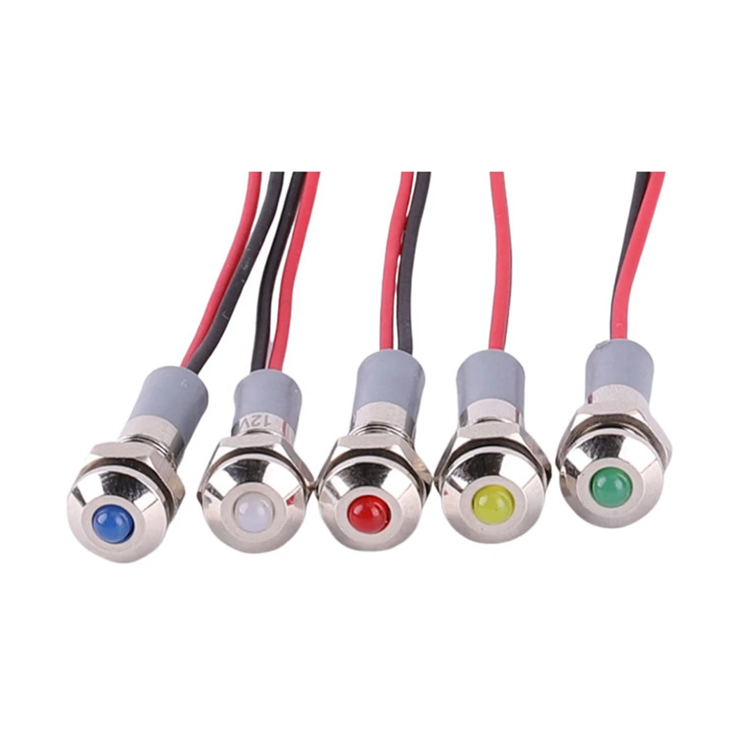 6MM Flat/Ball Surface Waterproof Metal Indicator Light LED Signal Pilot Light 3-6V/12-24V/110V/220V with 150MM Cable
