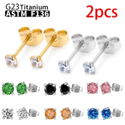 20G G23 Titanium stud Earring for women fashion crystal small earrings 3MM 4MM 5MM F136 Piercing Jewelry