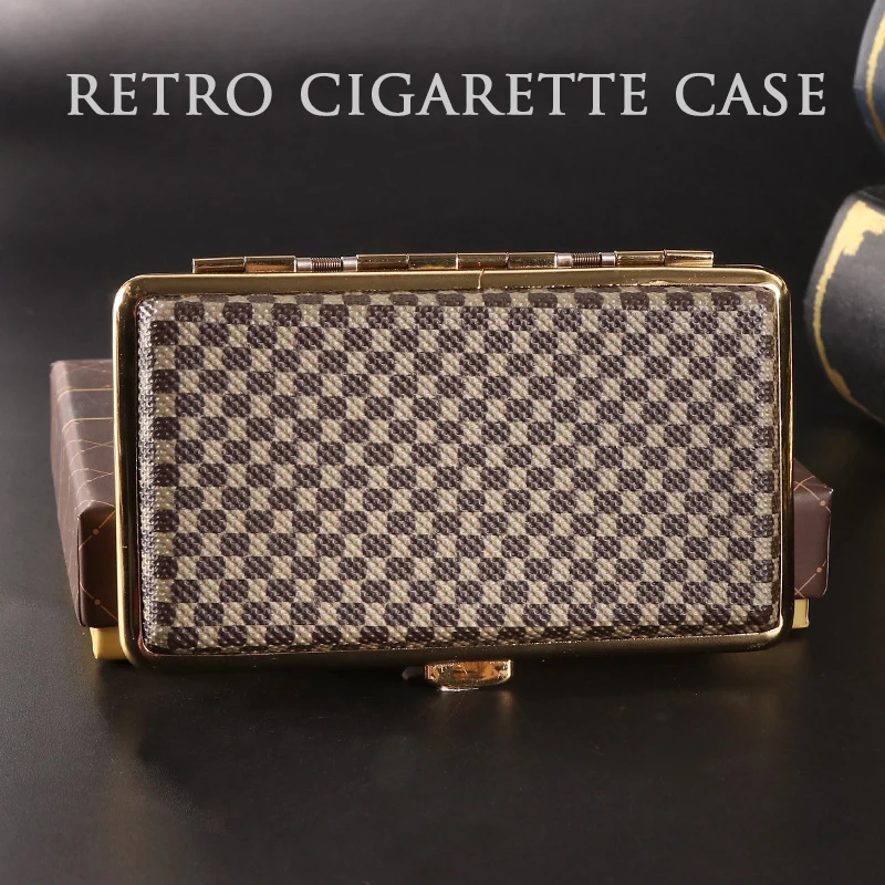 Retro Lengthened Thin Cigarette Case, Leather Material Split, Wear-Resistant, Anti-Pressure, Cigarette Accessories, 20Pcs