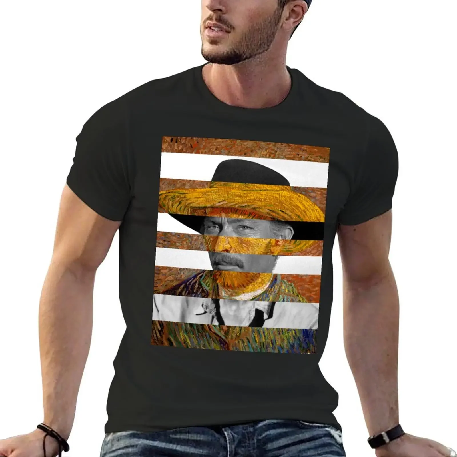 Self Portrait by Vincent Van Vogh and Lee Van Cleef T-Shirt quick drying anime tshirt blue archive mens workout shirts