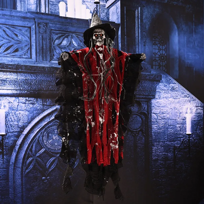 Horror Props for Halloween Haunted Houses Electric Toys Sound and Light Skull Ghost Heads Voice Controlled Small Hanging Ghost