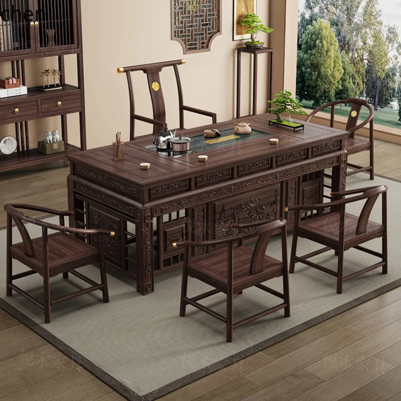 

ZML new Chinese tea table and chair combination office solid wood tea table household living room coffee table
