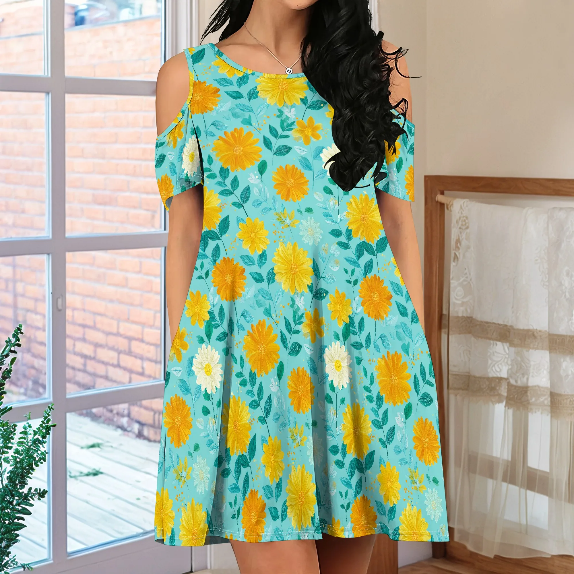 Robes d'été pour femmes, t-shirt décontracté, manches courtes, motif floral, couverture de plage avec poches