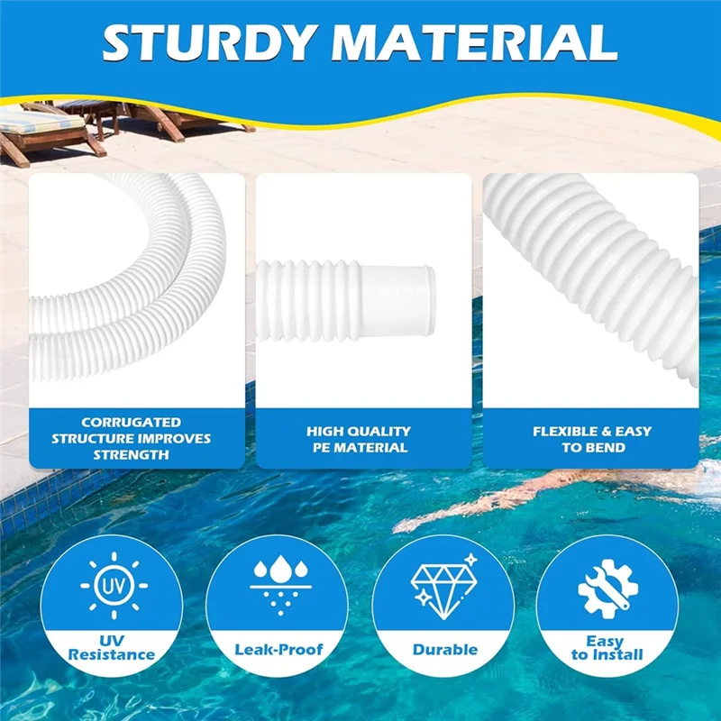 

ABJO-3Pcs 1.25In Pool Hose,59In Long Accessory Pool Pump Hoses For 1-1/4In Diameter All Above Ground Pool Filter Pumps Easy Inst