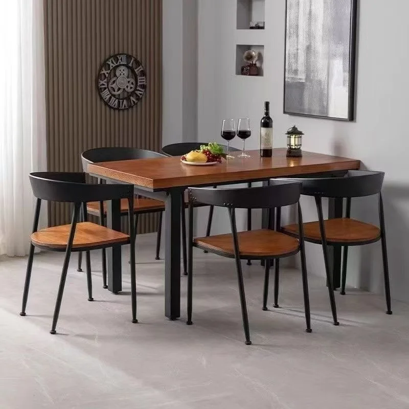 YFY solid wood catering hot pot restaurant barbecue wrought iron industrial theme bar table and chair log hotel dining table