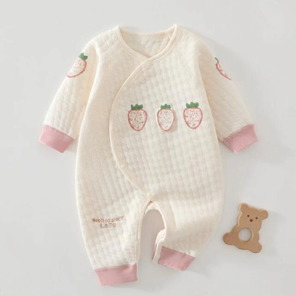 Baby Girl Jumpsuit Quilted Warm Autumn Winter Boutique Newborn Clothing Cute Pattern Princess Hospital Baby Romper 0-3 Months