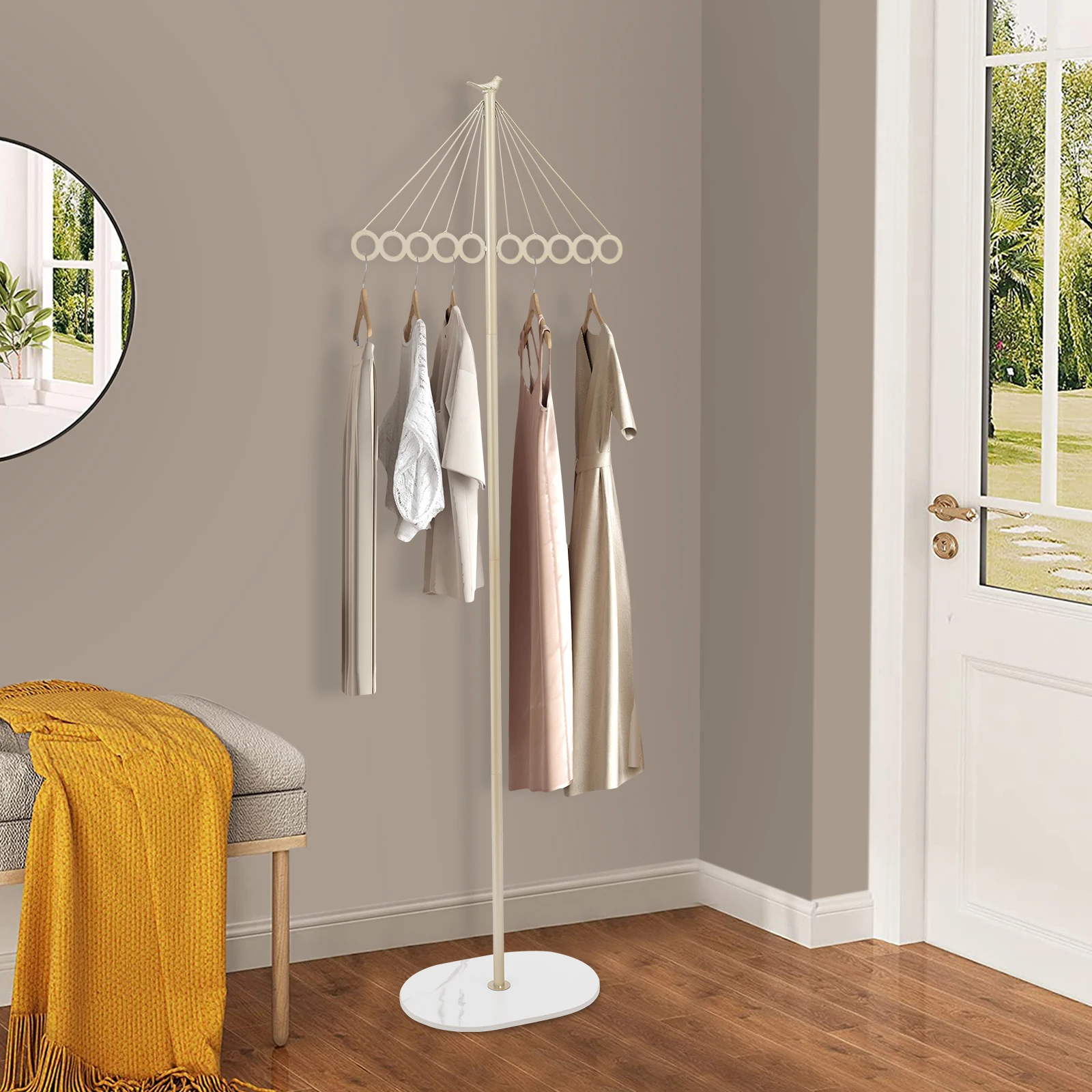 Freestanding Umbrella Clothes Hanger Rack Iron Slate Garment Stand 10 Hooks High‑Temperature Nano Baking Paint Finish