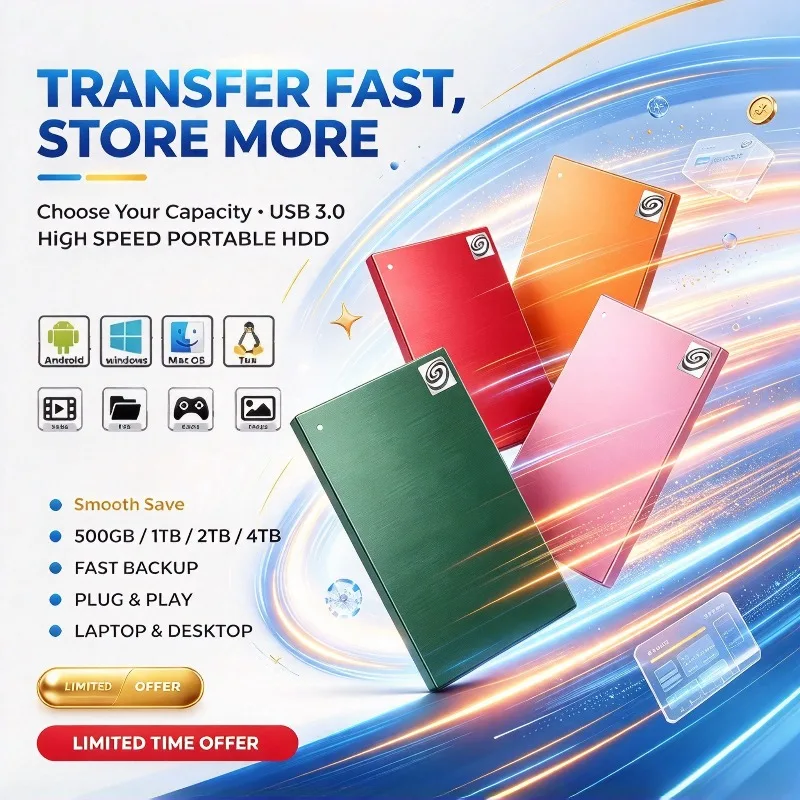 High Speed Portable SSD 4TB External Hard Drive USB 3.0 1TB Mobile Data Storage for Laptop Mac PC Compact Durable Use 2026 Fast.
