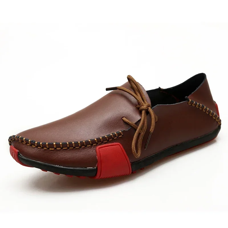 Sepatu Pria Kulit Kasual 2025 Pantofel Pria Lembut Italia Sepatu Mokasin Buatan Tangan Sepatu Slip On Bersirkulasi Zapatos Hombre