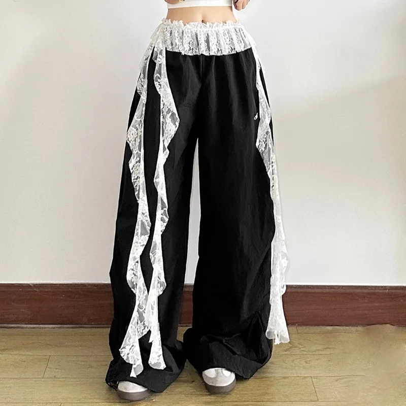 Jeans Pants Decor Embroidered Flower Lace Mini Skirt Irregular Y2K Streetwear Ruched Skirts Harajuku High Waist Butt Curtain