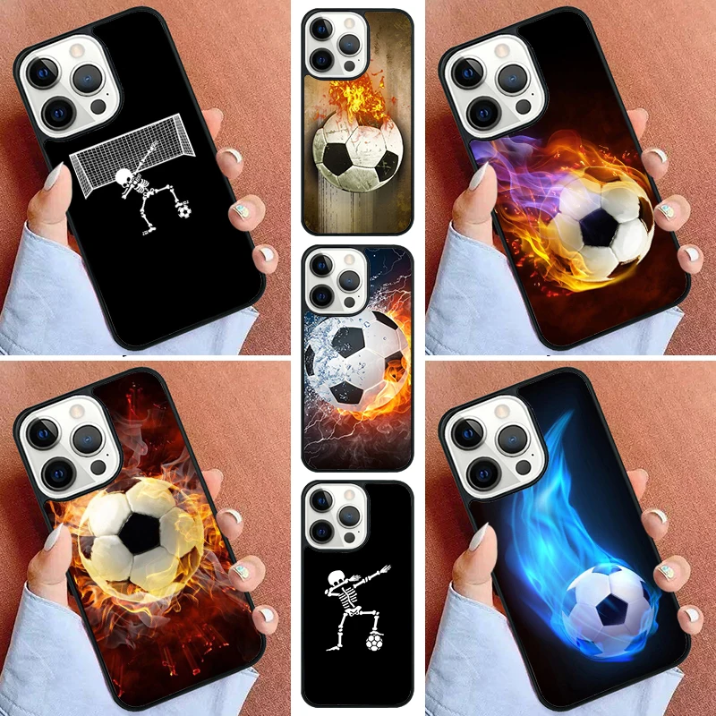 Fire Football Skeleton Soccer Ball Phone Case For iPhone 16 15 14 Pro Max 11 13 12 Mini Max SE 2020 6S 7 8 Plus Cover Capa