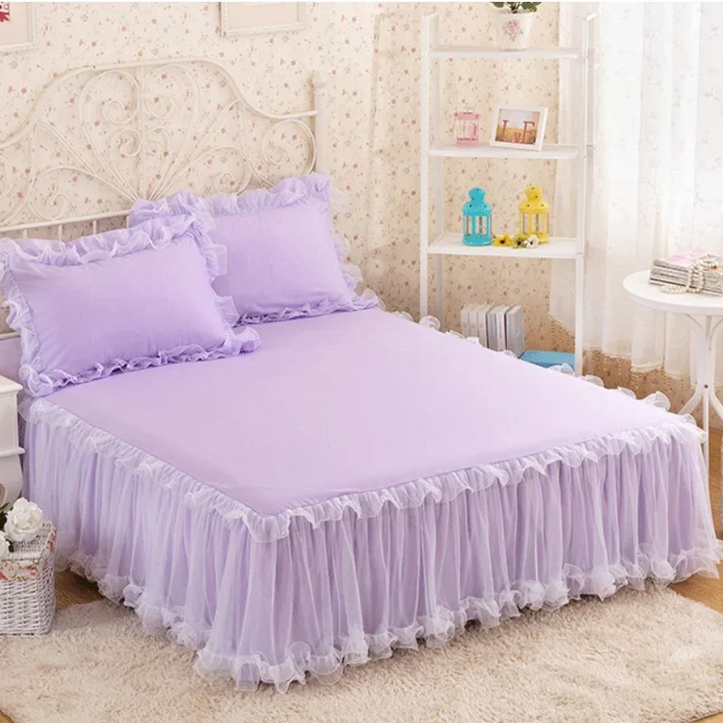 Imagen 6: Falda de Cama Blanca Elegante Estilo Princesa, Cubre Colchón Antideslizante con Volantes de Encaje, Protector de Cama 1 Pieza, Cubrecama Sin Funda de Almohada